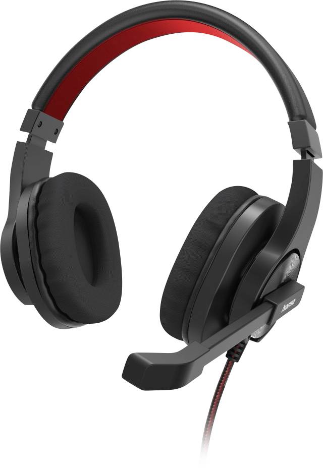 Hama Słuchawki nauszne przewód stereo czarny, czerwony regulacja głośności Komputer - obrazek 1