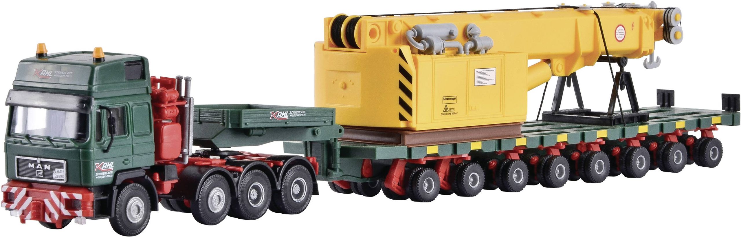 Kibri 13600 H0 Model ciężarówki MAN SK z wózkiem platformowym Scheuerle z górną częścią żurawia kolejowego - obrazek 1
