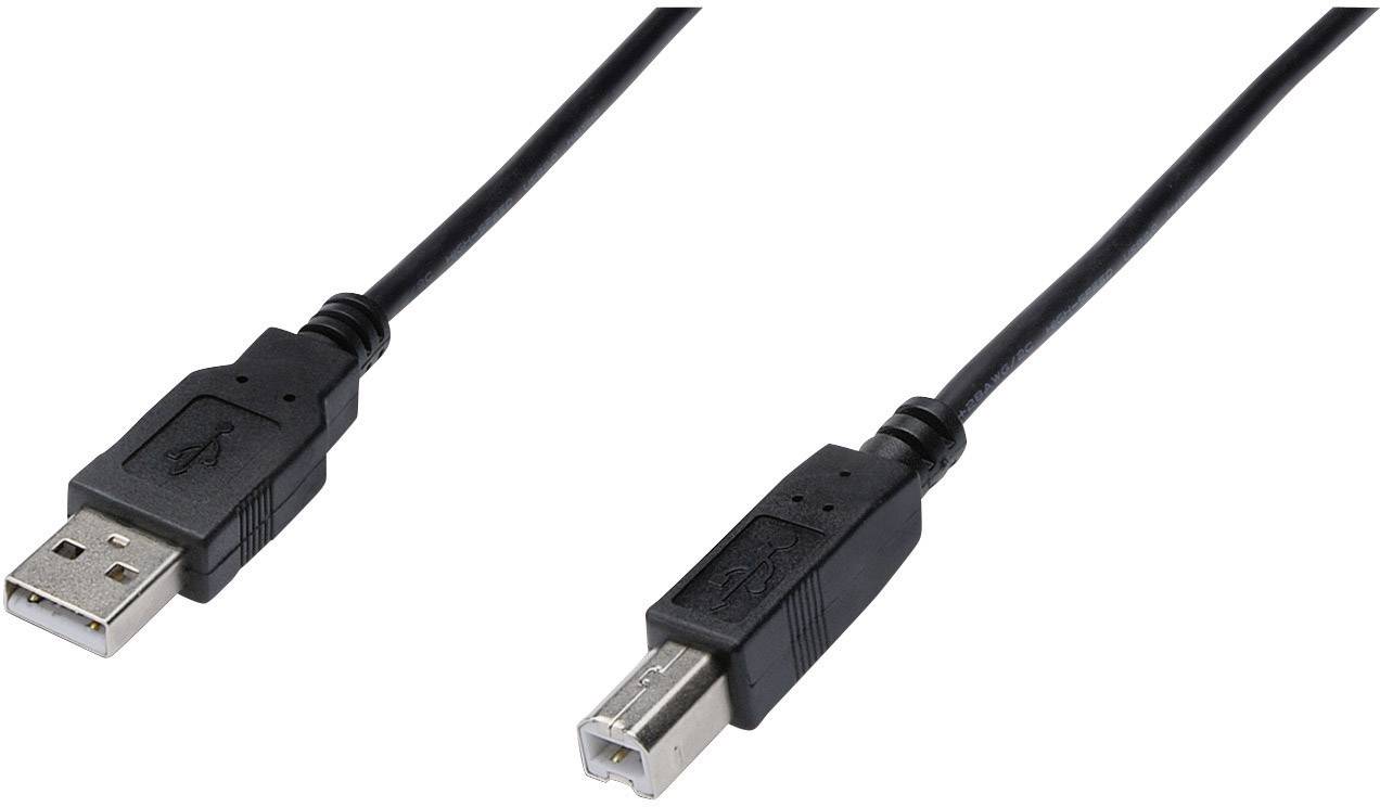 Digitus Kabel USB USB 2.0 Złącze męskie USB-A, Złącze męskie USB-B 1.80 m czarny konstrukcja okrągła, podwójne ekranowan - obrazek 1
