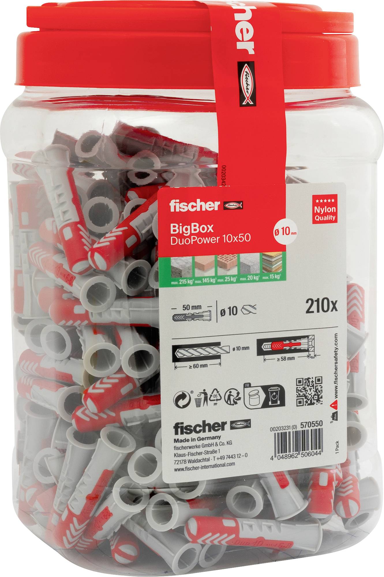 Fischer 570550 DuoPower Zestaw kołków 50 mm 10 mm 210 szt. - obrazek 1