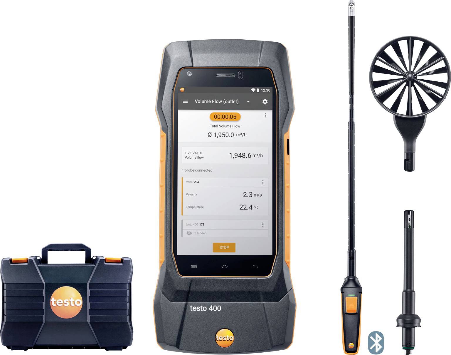 testo testo 400 - Strömungs-Set mit 16 mm-Flügelradsonde Zestaw do pomiarów środowiskowych temperatura, ciśnienie -40, 0 - obrazek 1