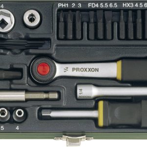Klucze nasadowe z grzechotką Proxxon Industrial 23070, 1/4″ (6,3 mm), stal chromowo-wanadowa, 39 szt. Klucze nasadowe z grzechotką Proxxon Industrial 23070, 1/4″ (6,3 mm), stal chromowo-wanadowa, 39 szt.