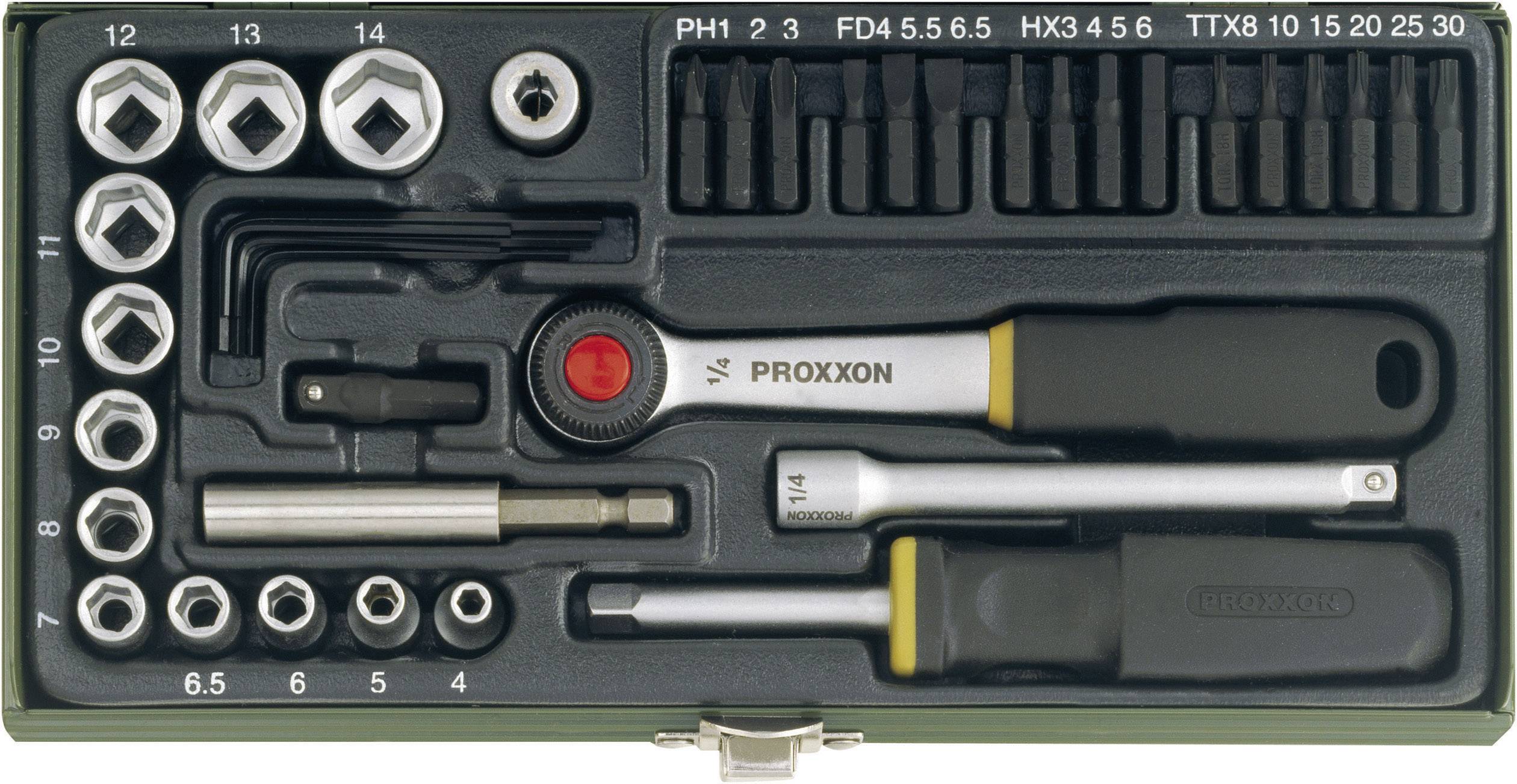 Klucze nasadowe z grzechotką Proxxon Industrial 23070, 1/4" (6,3 mm), stal chromowo-wanadowa, 39 szt. - obrazek 1