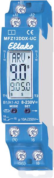 Eltako 23001004 Przekaźnik czasowy MFZ12DDX-UC, 0.1 s – 99 h, 230 V/AC, 10 A, 1 szt.
