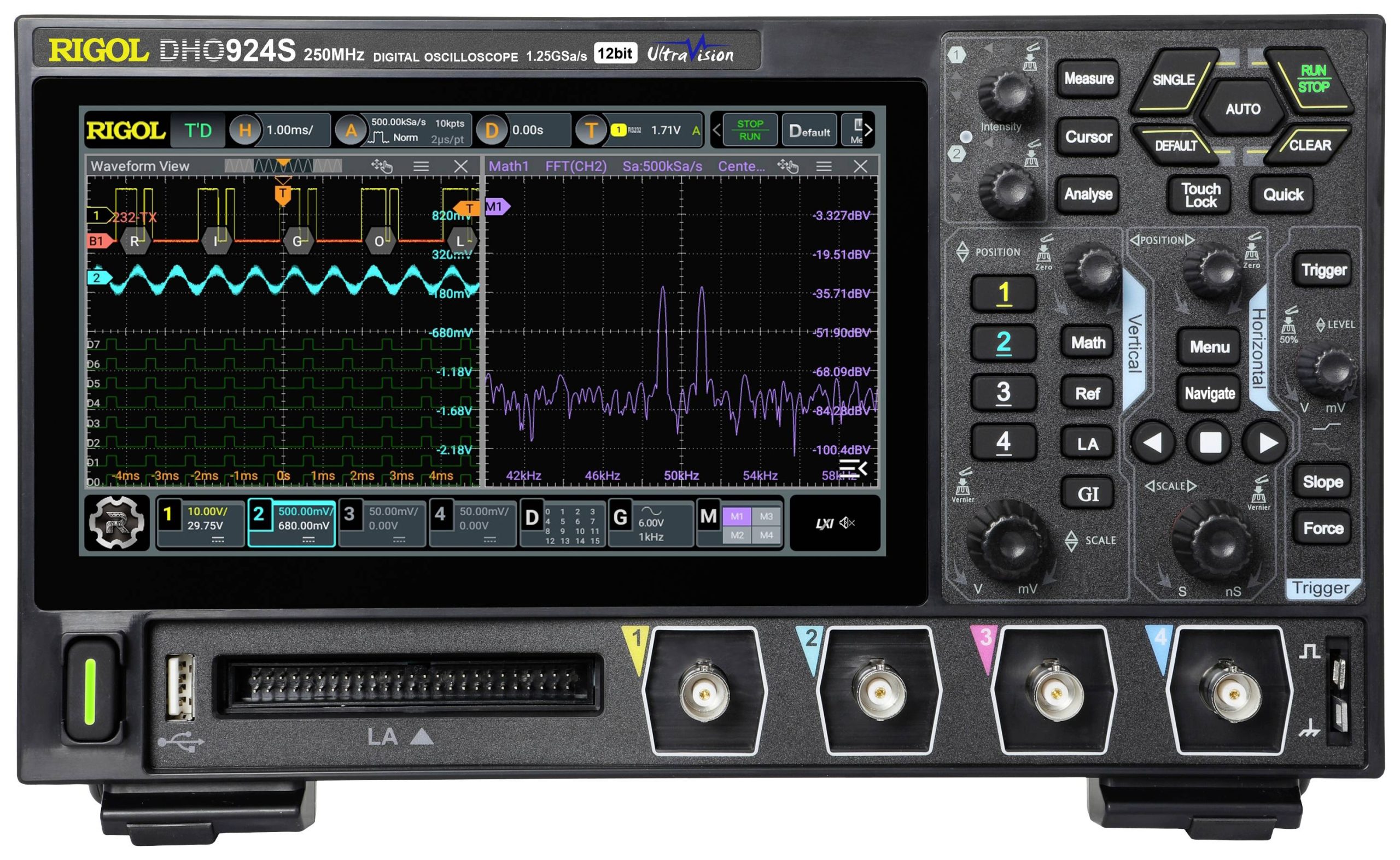 Oscyloskop cyfrowy Rigol DHO924S 250 MHz 1.25 GSa/s Kalibracja (ISO) - obrazek 1