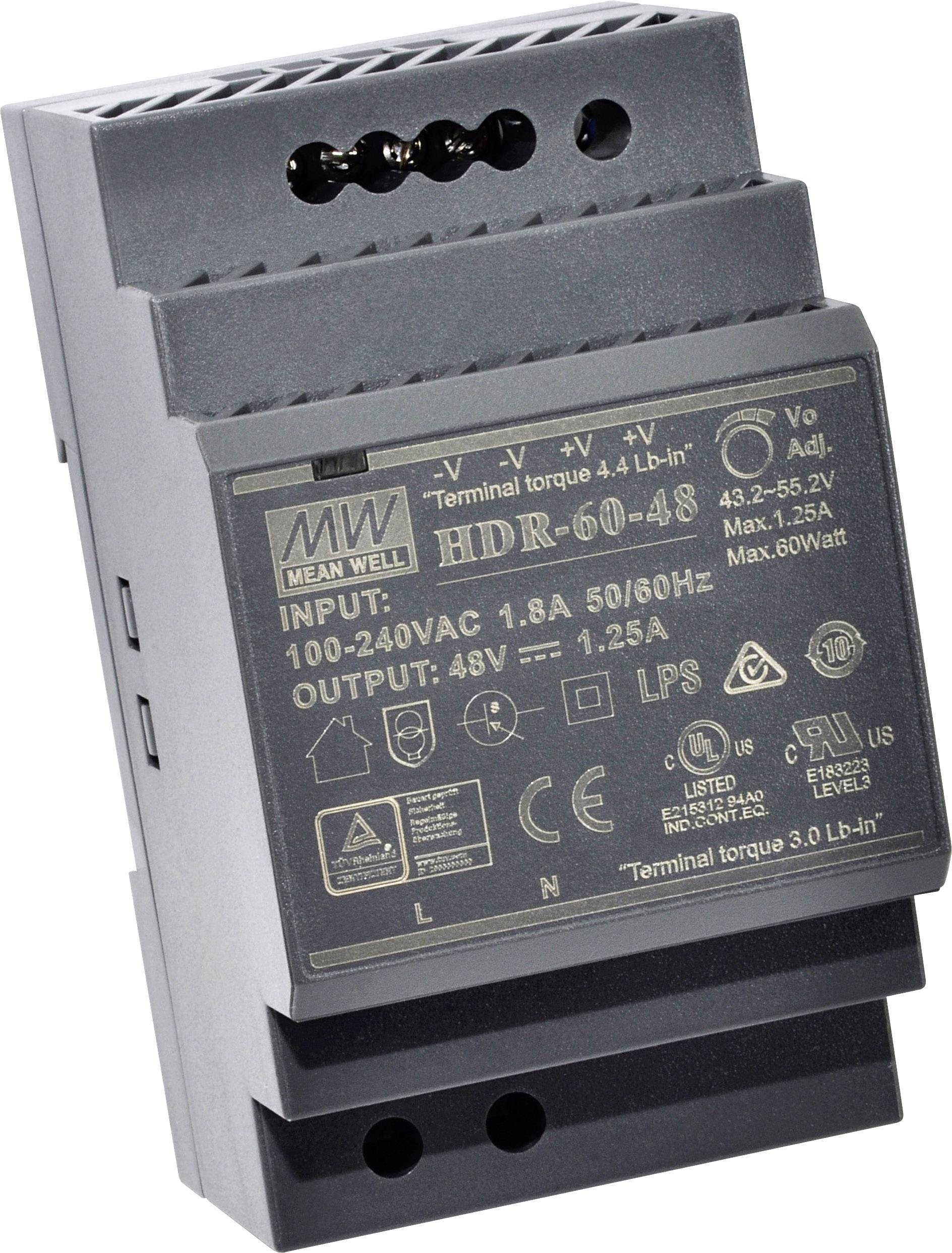 MEAN WELL HDR-60-12 Zasilacz na szynę DIN 12 V/DC 4.5 A 54 W Ilość wyjść:1 x Opis 1 szt. - obrazek 1