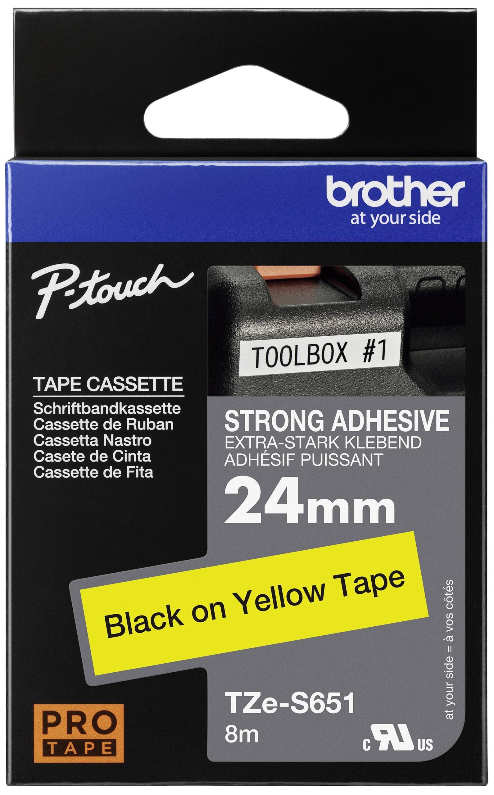Taśma do nadruku Brother TZES651, 24 mm x 8 m, Kolor taśmy: żółty / Kolor nadruku: czarny - obrazek 1