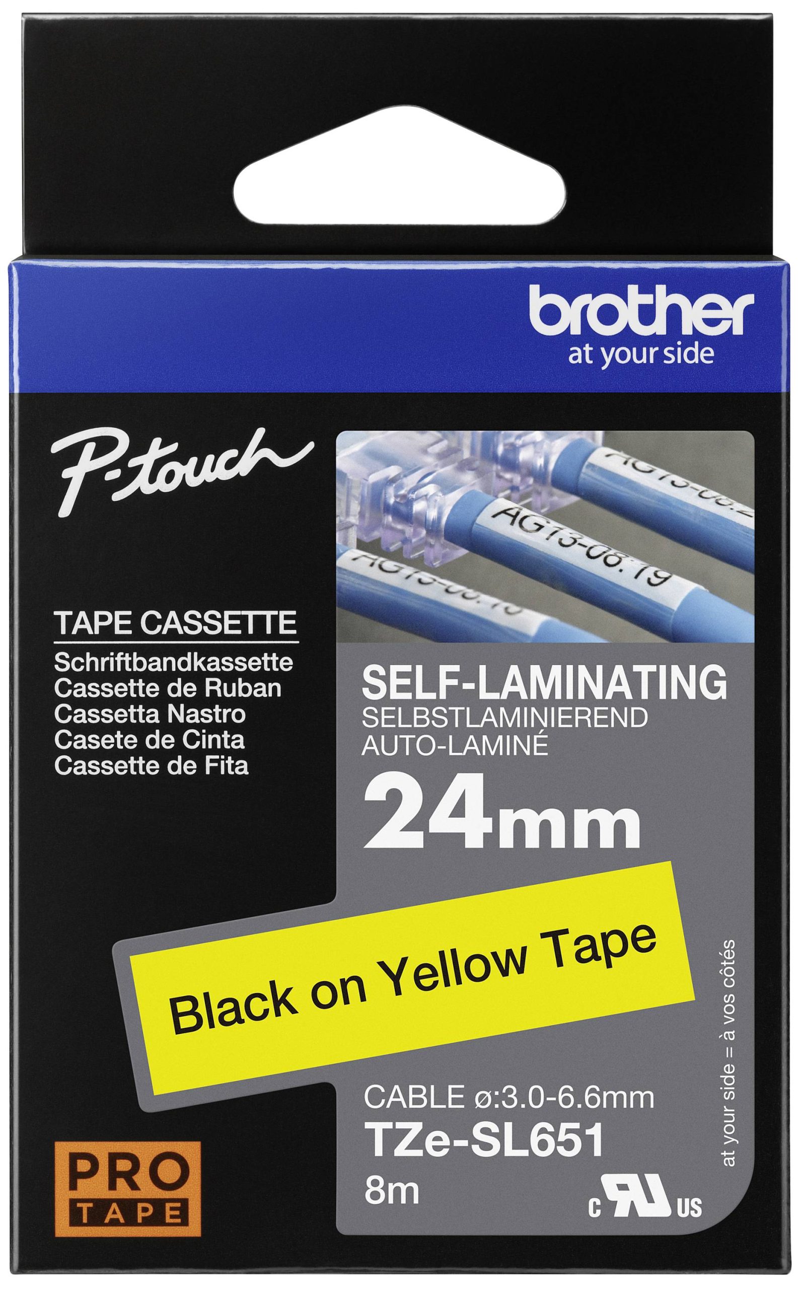 Brother TZESL651 Taśma do nadruku samolaminująca Kolor taśmy: żółty Kolor nadruku: czarny 24 mm 8 m - obrazek 1