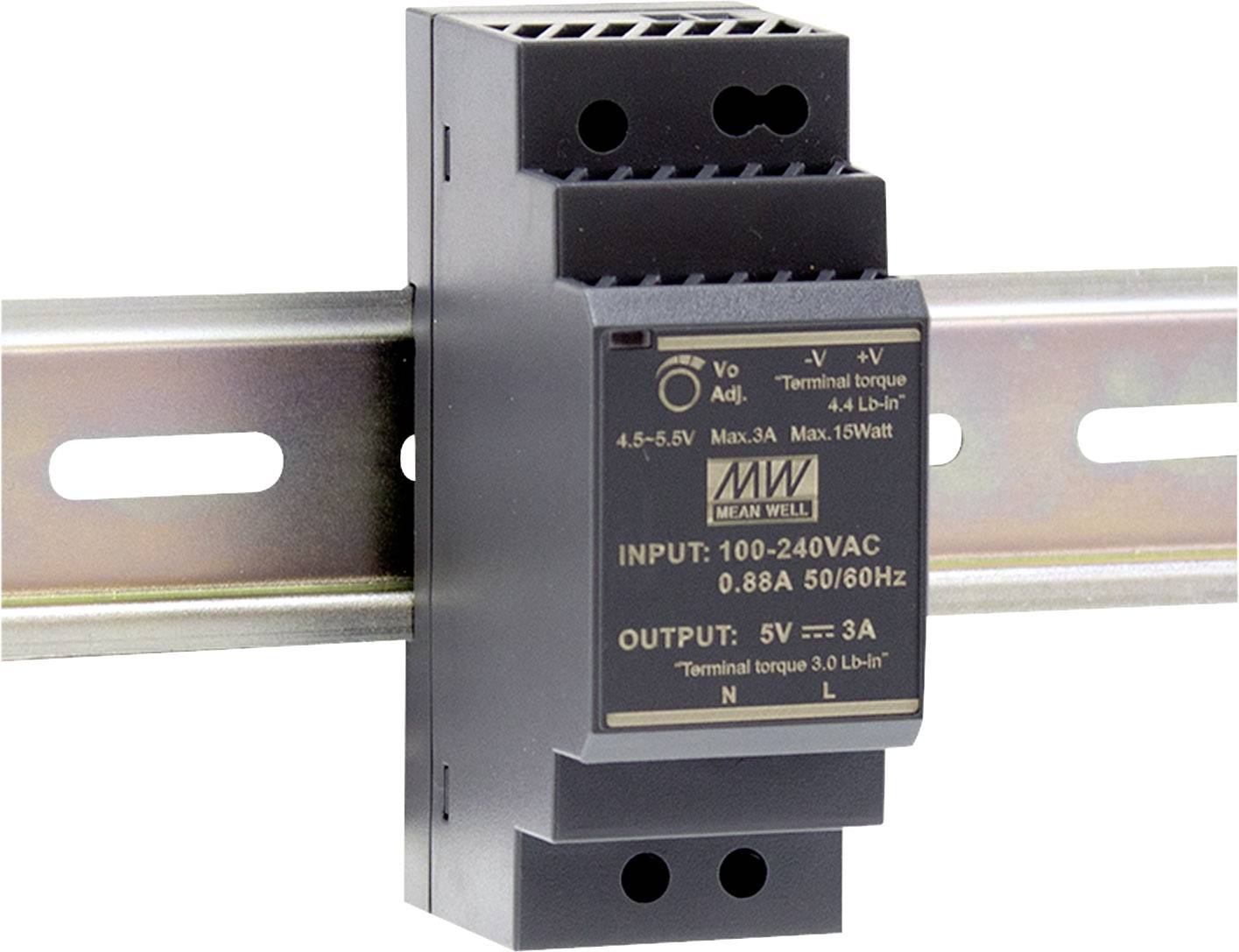 MEAN WELL HDR-30-15 Zasilacz na szynę DIN 15 V/DC 2 A 30 W Ilość wyjść:1 x Opis 1 szt. - obrazek 1