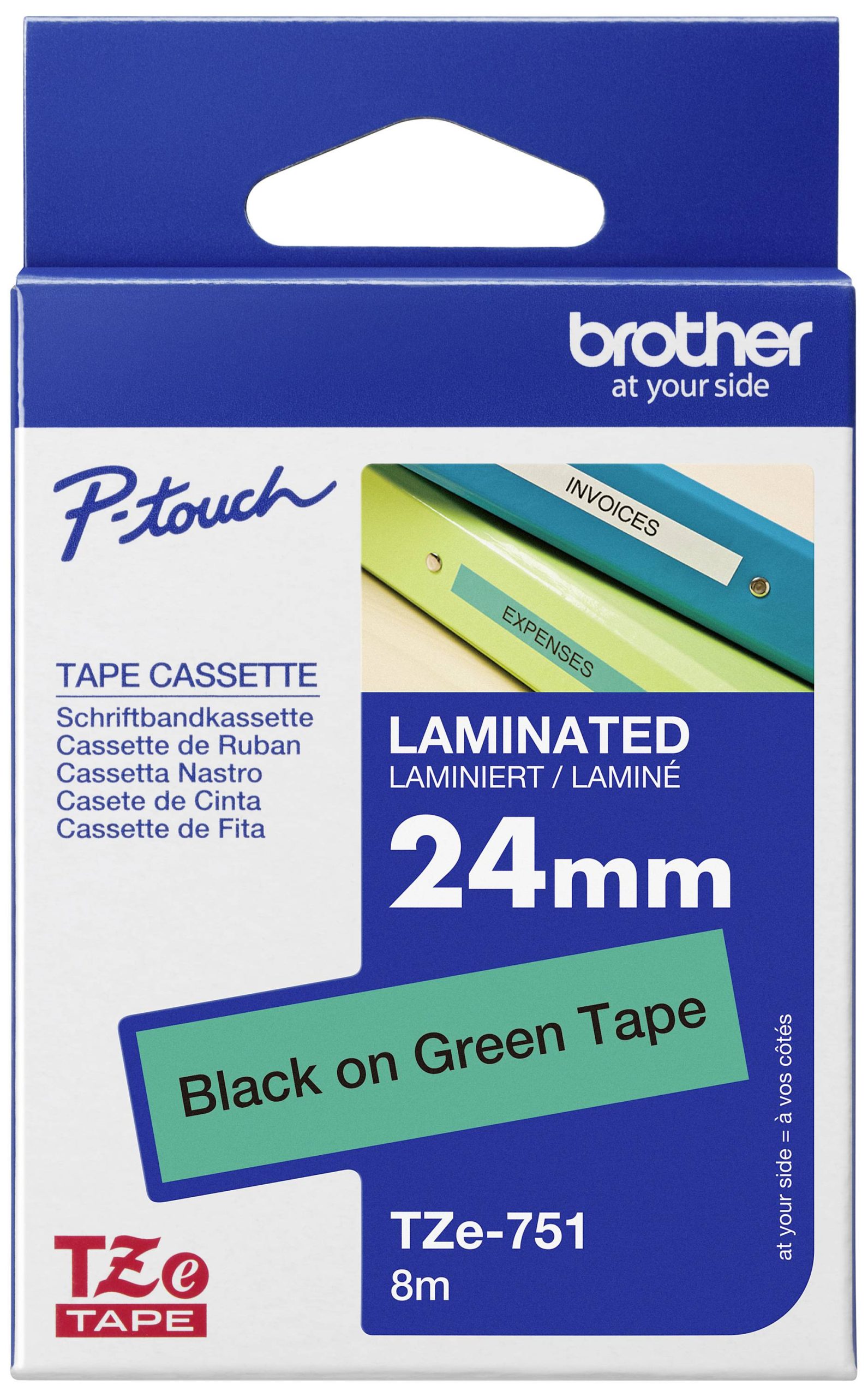 Brother TZe-751 Taśma do nadruku PET Kolor taśmy: zielony Kolor nadruku: czarny 24 mm 8 m - obrazek 1