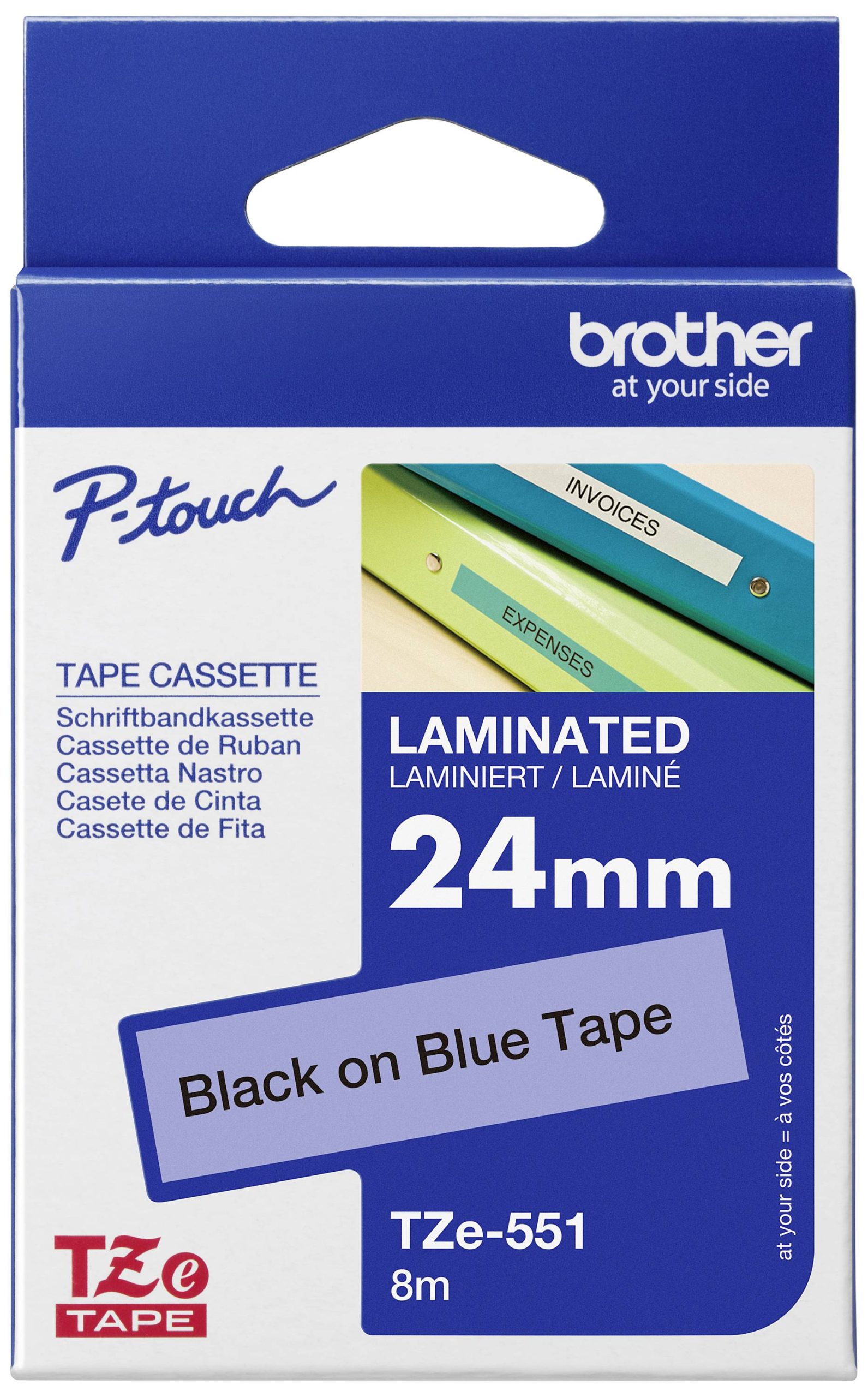 Brother TZe-551 Taśma do nadruku PET Kolor taśmy: niebieski Kolor nadruku: czarny 24 mm 8 m - obrazek 1