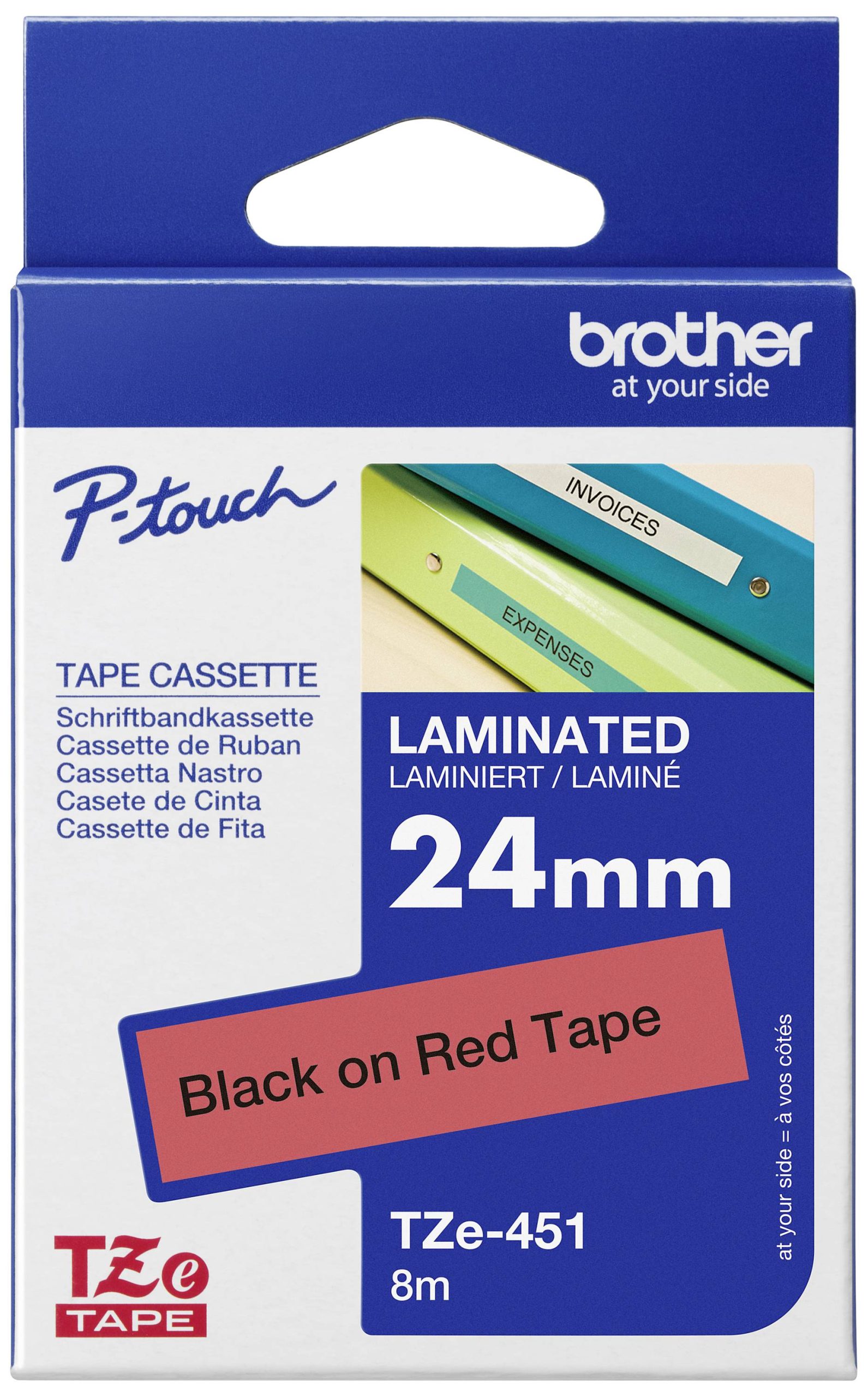 Brother TZe-451 Taśma do nadruku PET Kolor taśmy: czerwony Kolor nadruku: czarny 24 mm 8 m - obrazek 1