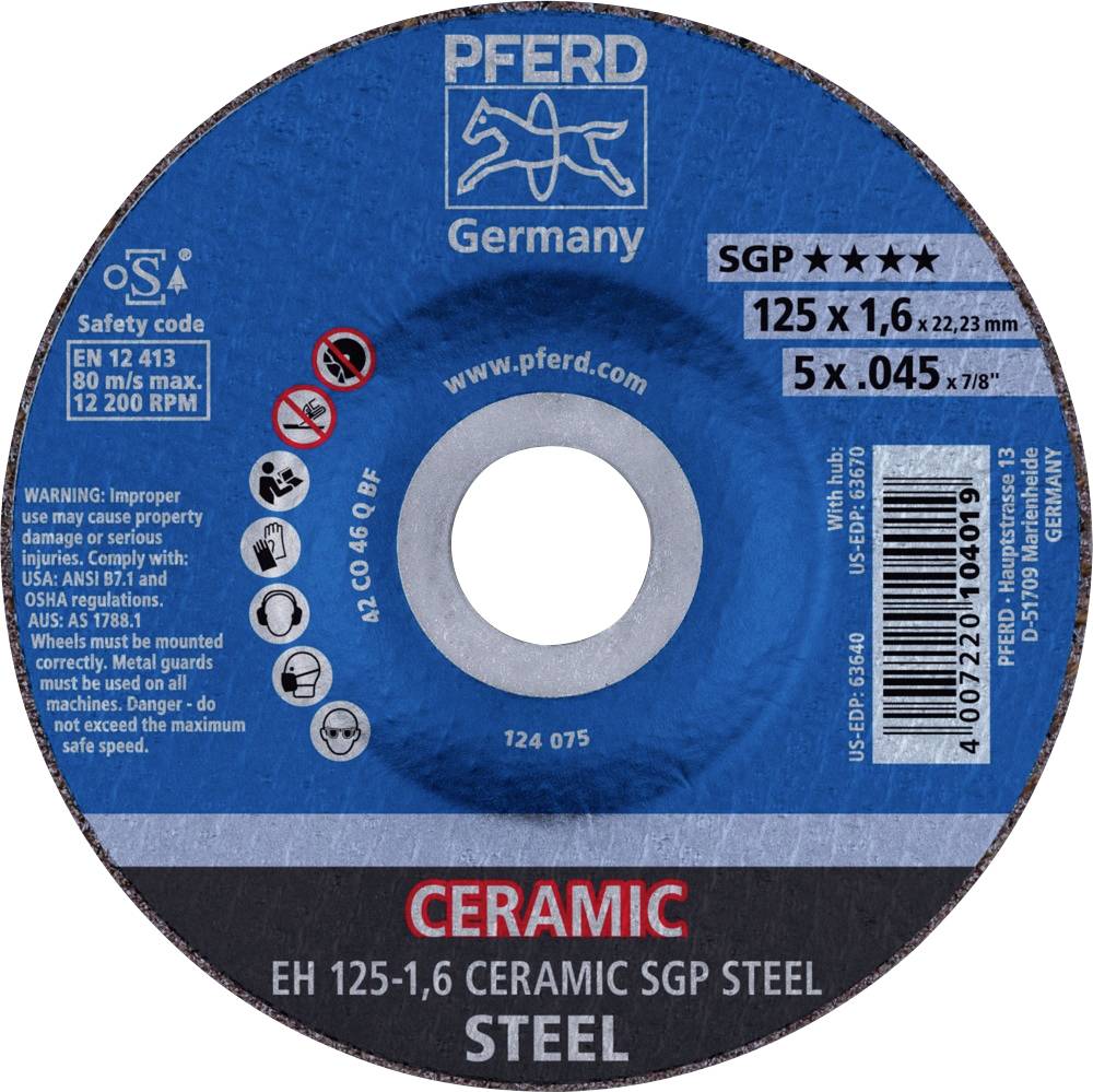 Tarcza tnąca wygięta PFERD TOOLS EH 125-1,6 CERAMIC SGP STEEL 61300125 125 mm 25 szt. - obrazek 1