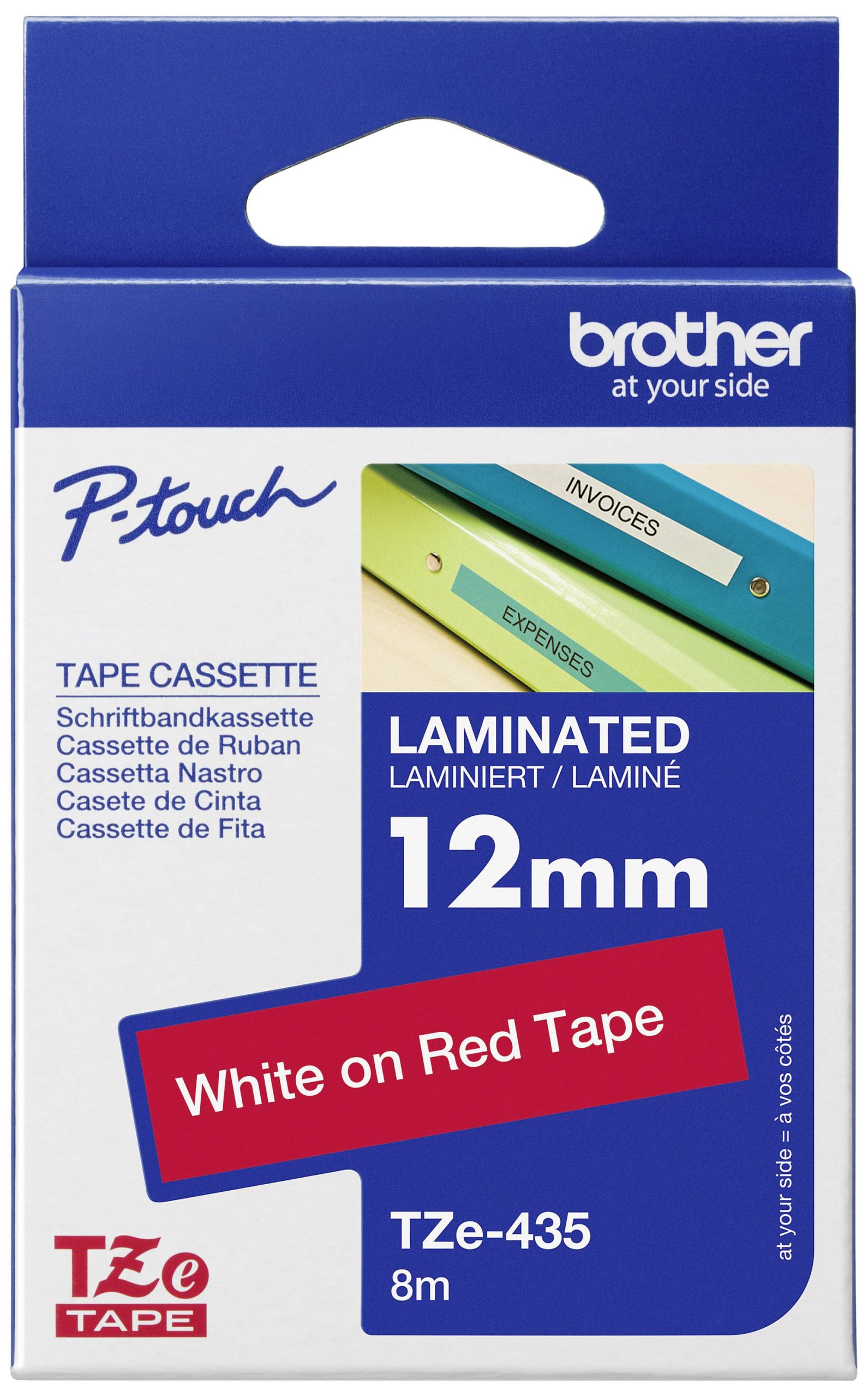 Brother TZe-435 Taśma do nadruku tworzywo sztuczne Kolor taśmy: czerwony Kolor nadruku: biały 12 mm 8 m - obrazek 1