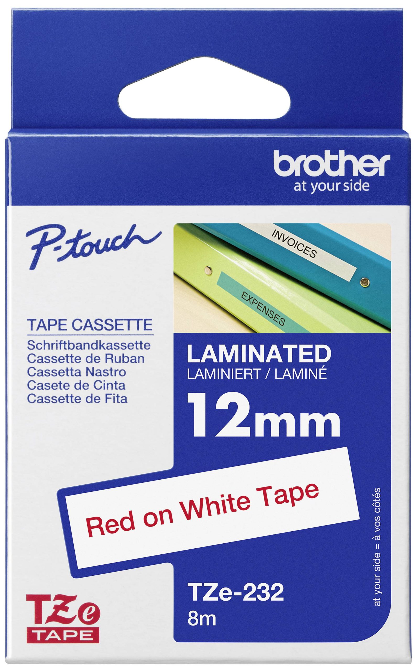 Brother TZe-232 Taśma do nadruku PET Kolor taśmy: biały Kolor nadruku: czerwony 12 mm 8 m - obrazek 1