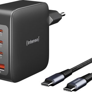 Intenso W140A3C + C520C black Ładowarka USB 140 W 3x USB-C®, 1x USB-A QC 4+, USB PD 3.1, PPS czarny dom GaN, USB Power D Intenso W140A3C + C520C black Ładowarka USB 140 W 3x USB-C®, 1x USB-A QC 4+, USB PD 3.1, PPS czarny dom GaN, USB Power D