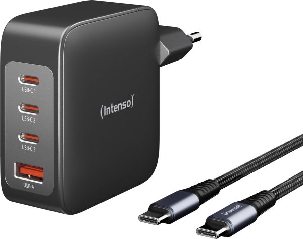 Intenso W140A3C + C520C black Ładowarka USB 140 W 3x USB-C®, 1x USB-A QC 4+, USB PD 3.1, PPS czarny dom GaN, USB Power D