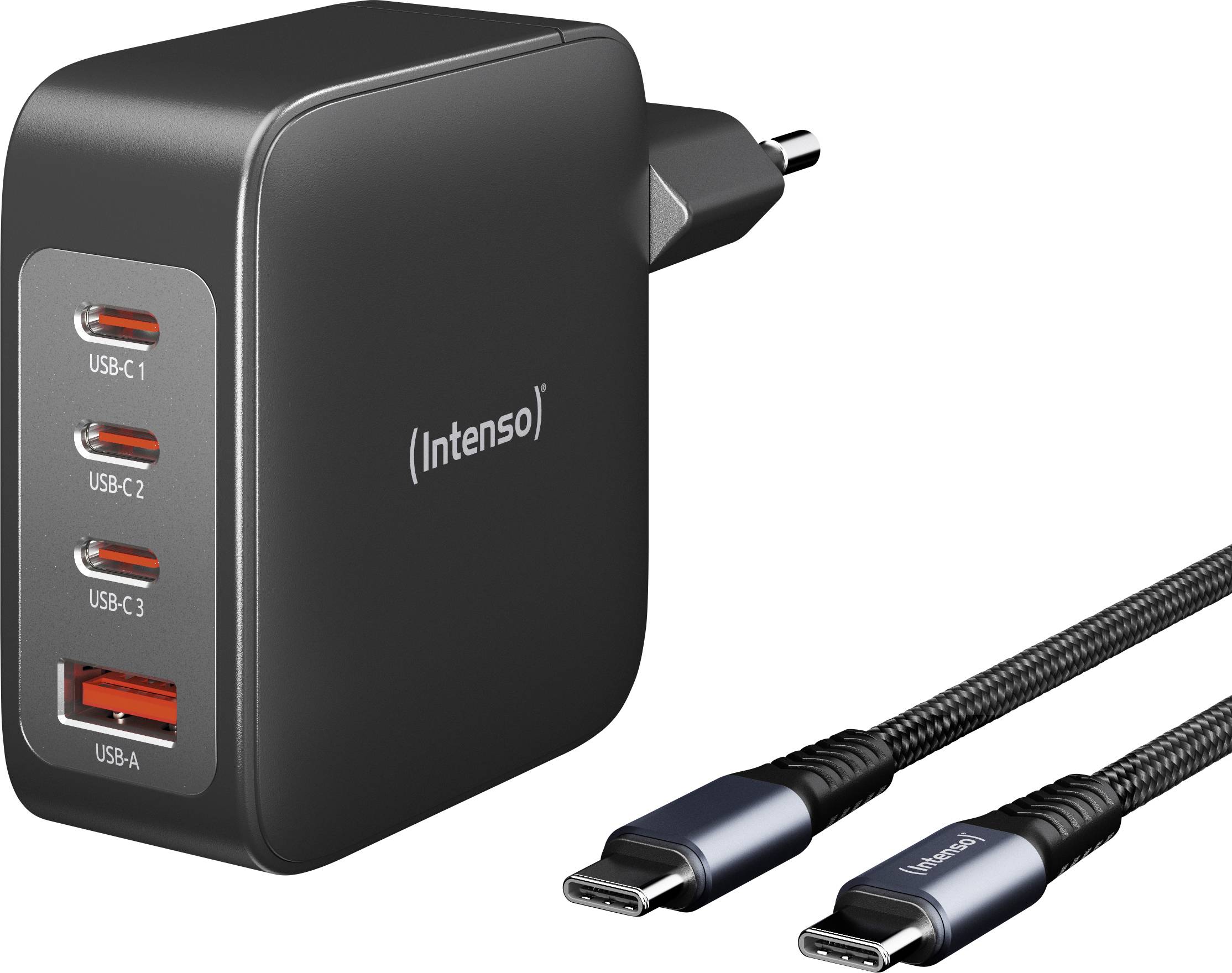Intenso W140A3C + C520C black Ładowarka USB 140 W 3x USB-C®, 1x USB-A QC 4+, USB PD 3.1, PPS czarny dom GaN, USB Power D - obrazek 1