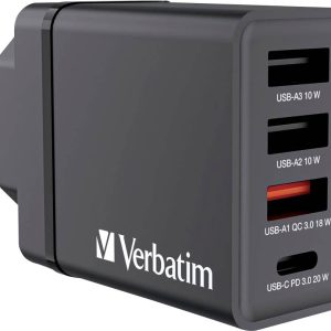 Verbatim CHR-30EU1 Ładowarka USB 30 W 3x USB-A, 1x USB-C® Power Delivery, QC 3.0, Power Delivery 3.0 czarny Verbatim CHR-30EU1 Ładowarka USB 30 W 3x USB-A, 1x USB-C® Power Delivery, QC 3.0, Power Delivery 3.0 czarny