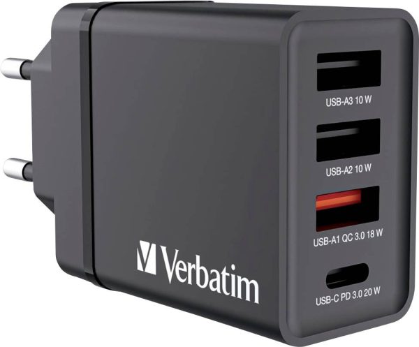Verbatim CHR-30EU1 Ładowarka USB 30 W 3x USB-A, 1x USB-C® Power Delivery, QC 3.0, Power Delivery 3.0 czarny