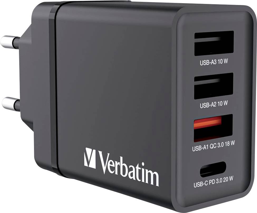 Verbatim CHR-30EU1 Ładowarka USB 30 W 3x USB-A, 1x USB-C® Power Delivery, QC 3.0, Power Delivery 3.0 czarny - obrazek 1