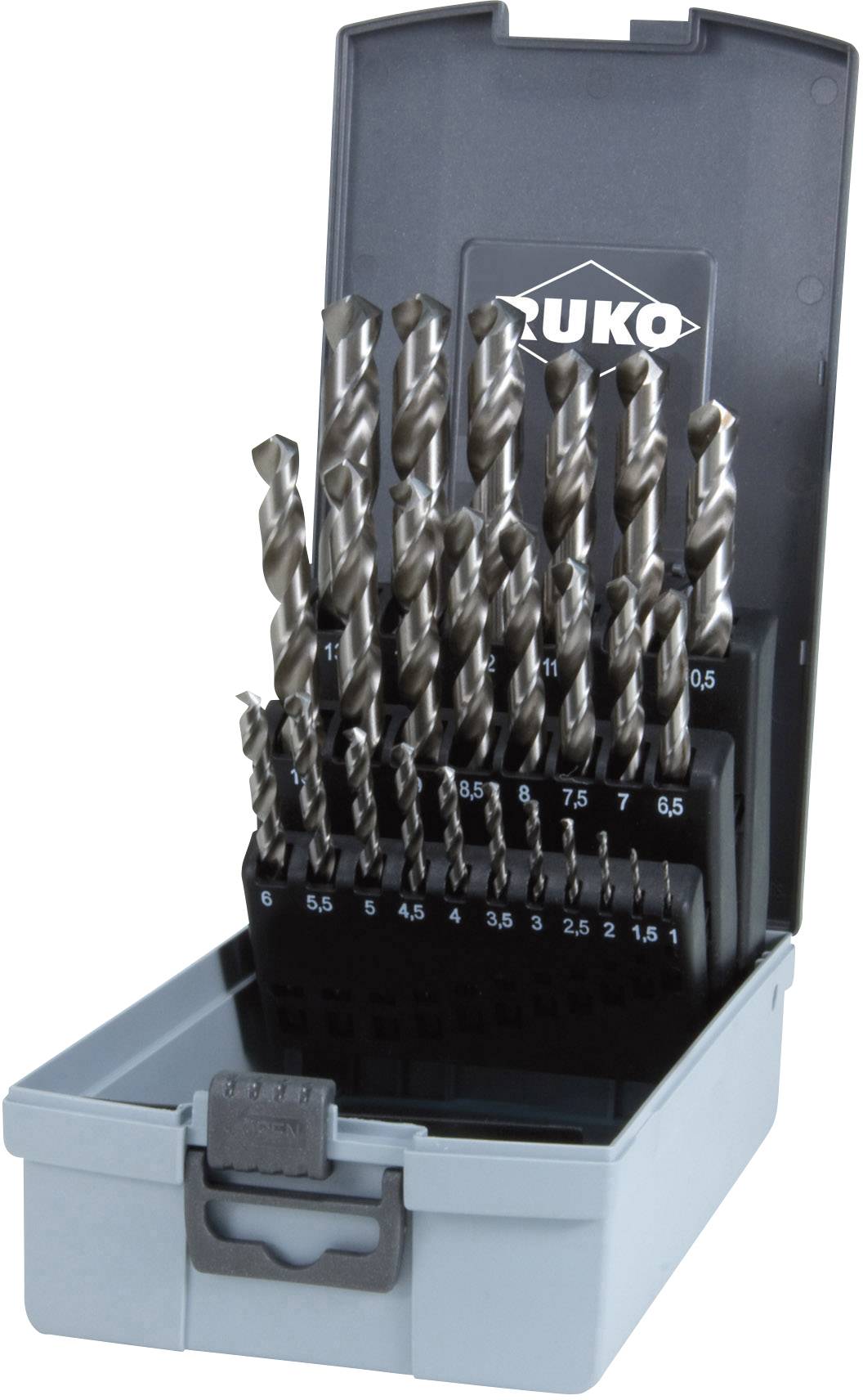 RUKO 214215RO HSS-G Zestaw wierteł krętych do metalu 25 szt. 1 mm, 1.5 mm, 2 mm, 2.5 mm, 3 mm, 3.5 mm, 4 mm, 4.5 mm, 5 m - obrazek 1