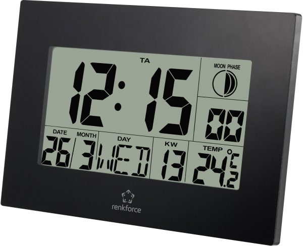 Renkforce E0311R Sterowany radiowo Zegar ścienny 23 cm x 16.3 cm x 2.8 cm czarny