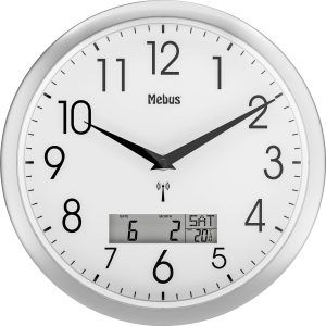Mebus 19422 Sterowany radiowo Zegar ścienny 30 cm x 30 mm srebrny Mebus 19422 Sterowany radiowo Zegar ścienny 30 cm x 30 mm srebrny