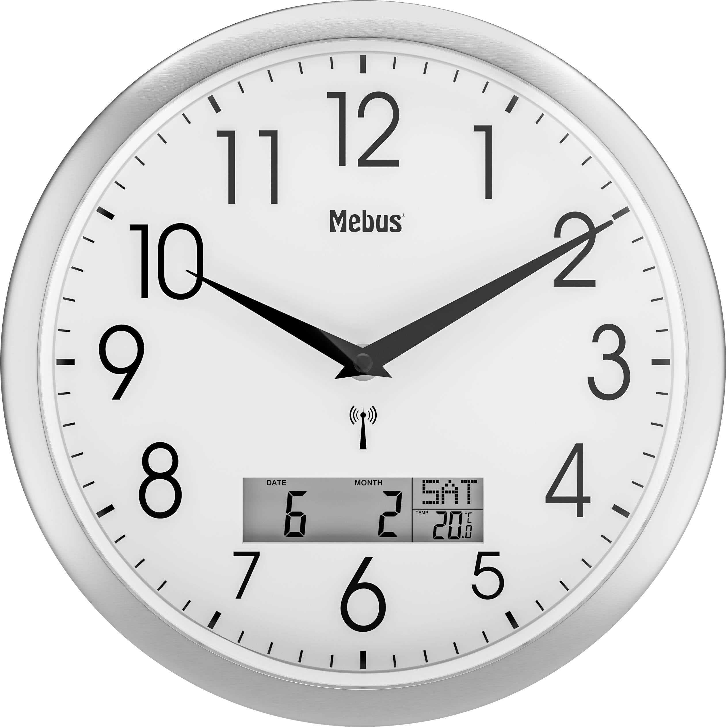 Mebus 19422 Sterowany radiowo Zegar ścienny 30 cm x 30 mm srebrny - obrazek 1