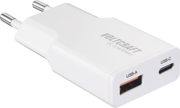 VOLTCRAFT UC-1C1A30W01 Ładowarka USB 30 W 1x USB-A, 1x USB-C® Fast Charge, Power Delivery 3.0 biały GaN