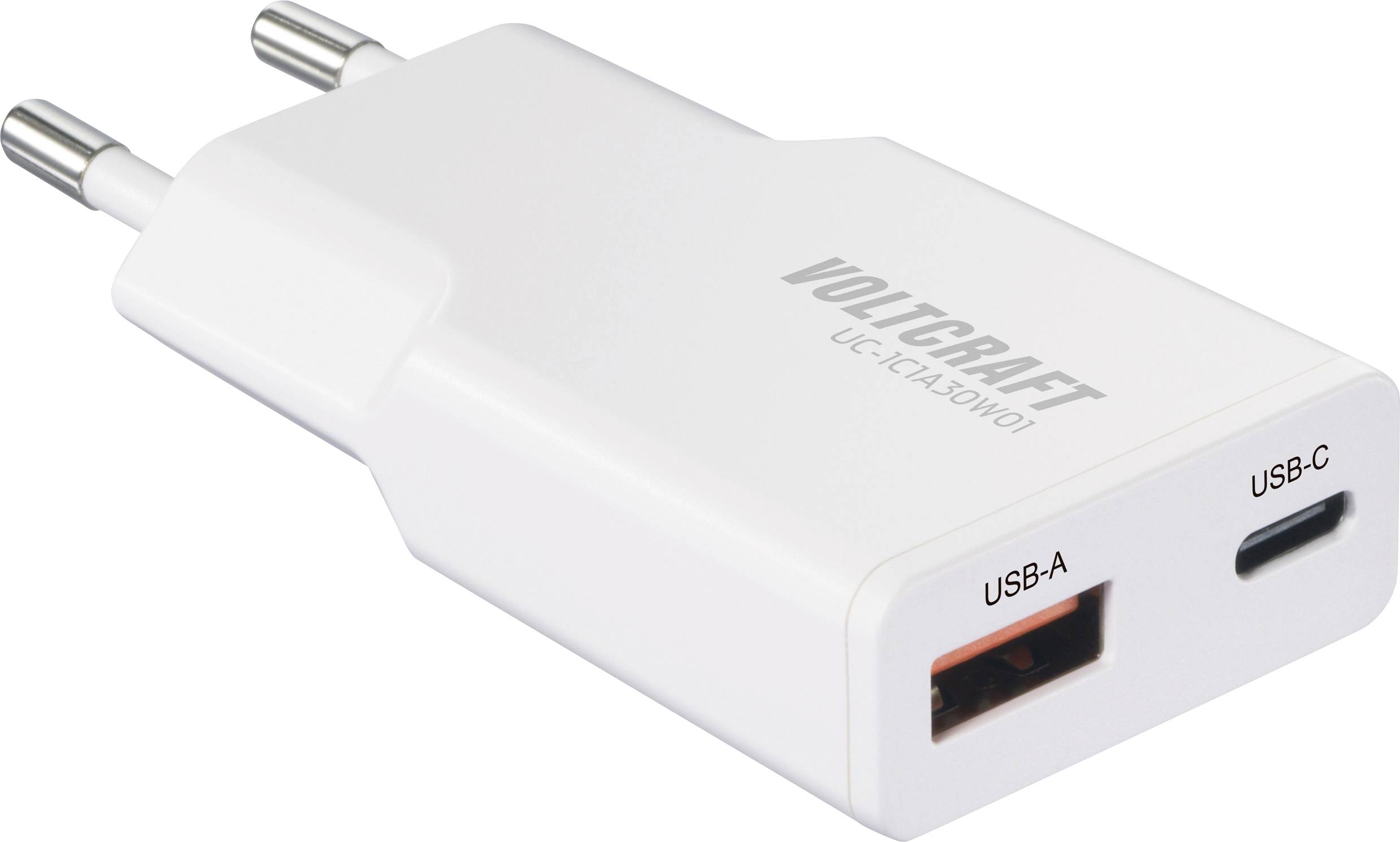 VOLTCRAFT UC-1C1A30W01 Ładowarka USB 30 W 1x USB-A, 1x USB-C® Fast Charge, Power Delivery 3.0 biały GaN - obrazek 1