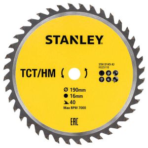 Piła tarczowa z węglikiem TCT/HM – 190 X 16 X 40Z Stanley STA13145-XJ Piła tarczowa z węglikiem TCT/HM – 190 X 16 X 40Z Stanley STA13145-XJ