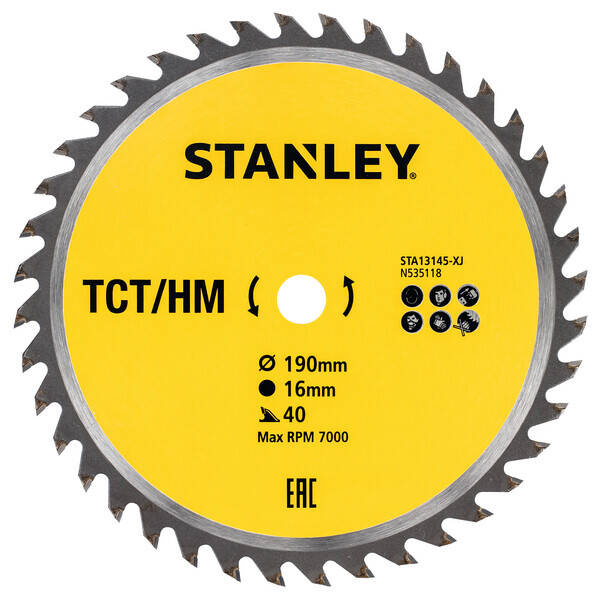 Piła tarczowa z węglikiem TCT/HM - 190 X 16 X 40Z Stanley STA13145-XJ - obrazek 1