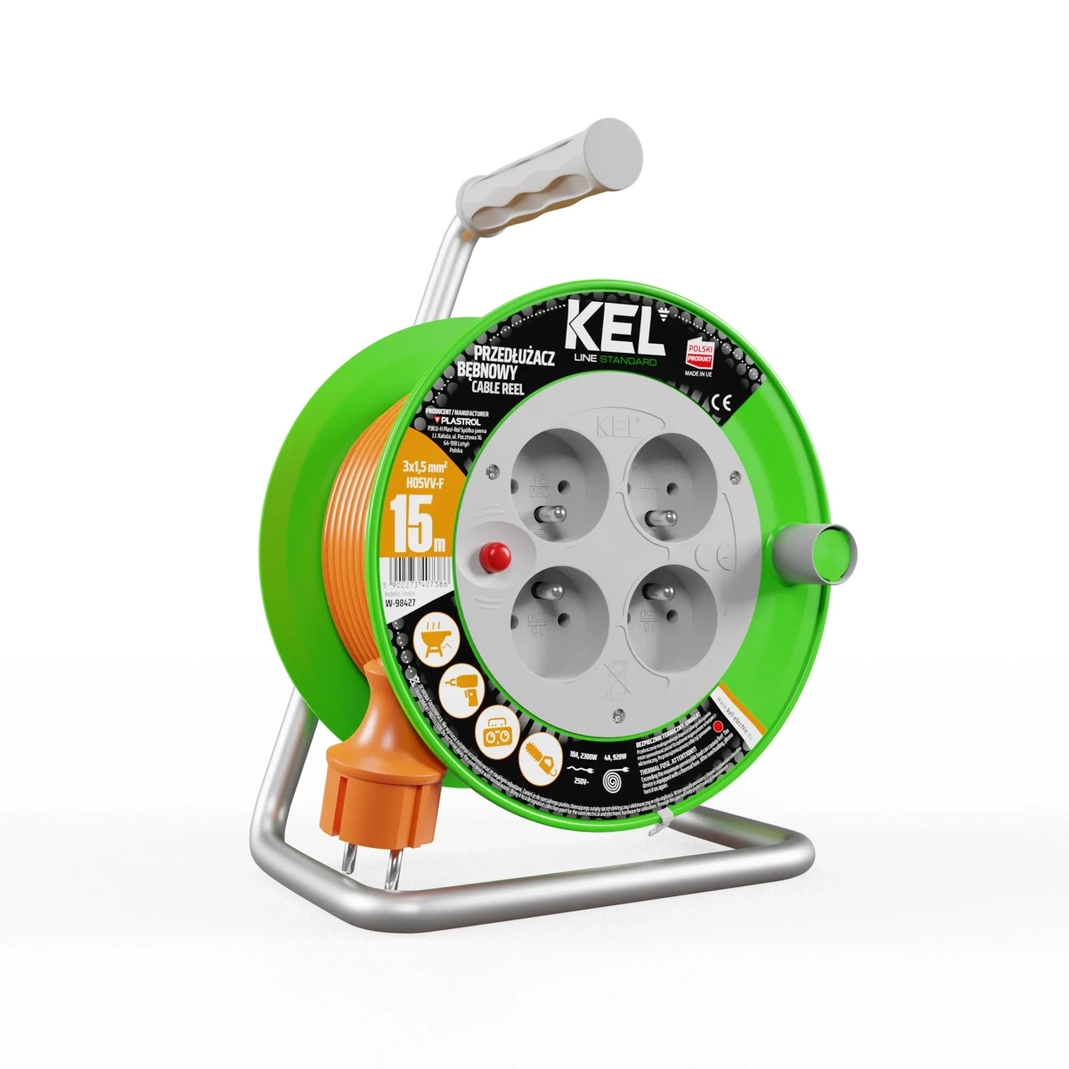 Przedłużacz bębnowy 15 m KEL W-98427 - obrazek 1