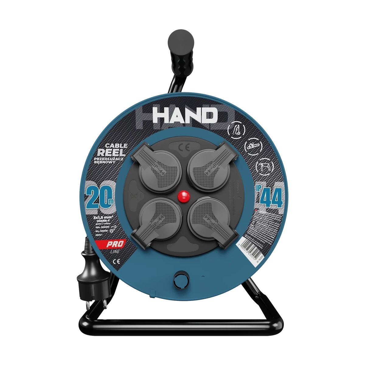 Przedłużacz bębnowy Hand Line KEL W-96300, 20M/3x1,5 - obrazek 1