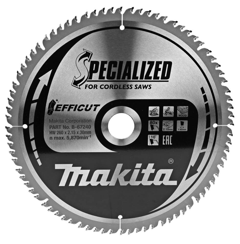 Tarcza do cięcia drewna 260 x 30 mm, 80 X Makita B-67240 - obrazek 1