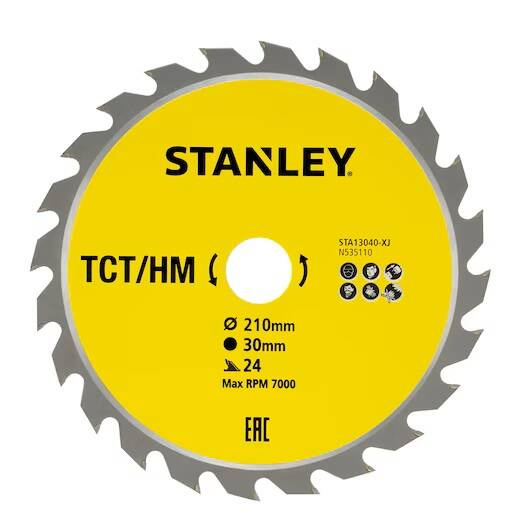Tarcza do cięcia drewna TCT/HM 210x30 24z Stanley STA13040-XJ - obrazek 1