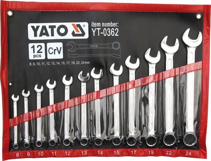 Zestaw 12 szt. kluczy płasko oczkowych 8-24 mm Yato YT-0362 - obrazek 1
