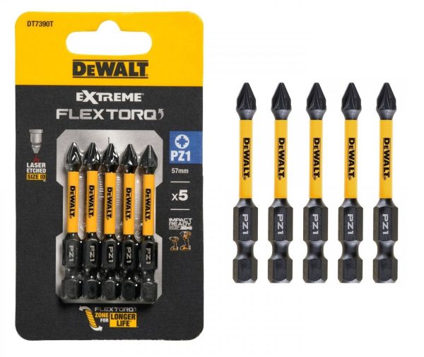 Zestaw 5 szt. bitów PZ1 57 mm DeWalt DT7390T Zestaw 5 szt. bitów PZ1 57 mm DeWalt DT7390T