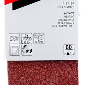 Zestaw 5 szt.taśm szlifierskich 76 x 533 mm, 80G, Makita P-37194 Zestaw 5 szt.taśm szlifierskich 76 x 533 mm, 80G, Makita P-37194