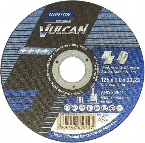 Tarcza do metalu 125x1x22,23 Norton Vulcan 66252925433-1SZT Tarcza do metalu 125x1x22,23 Norton Vulcan 66252925433-1SZT
