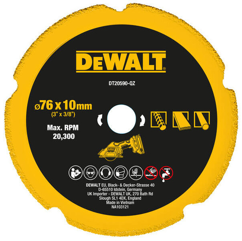 Tarcza tnąca z nasypem diamentowym 76×10 mm Dewalt DT20590-XJ Tarcza tnąca z nasypem diamentowym 76×10 mm Dewalt DT20590-XJ