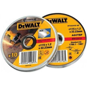 Zestaw 10 szt. tarcz korundowych do stali nierdzewnej 115×1,2×22,23 mm Dewalt DT42335T-QZ